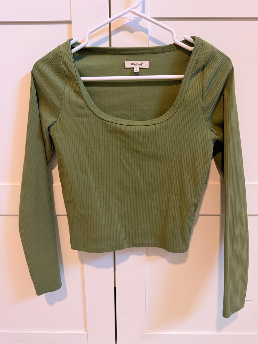 Madewell Olive/apple Green Ribbed Scoop-Neck Long Sleeve Top S